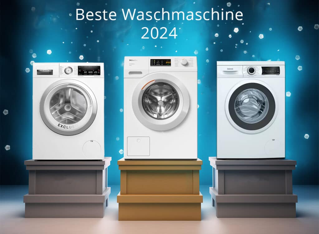 Die drei besten Waschmaschinen 2024 auf einem Siegerpodest