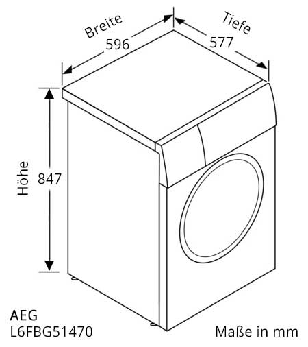 AEG L6FBG51470 Abmessungen Hoehe 847 mm, Breite 596 mm, Tiefe 577 mm