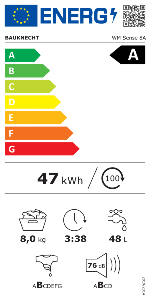 EU Energielabel A fuer Bauknecht WM Sense 8A